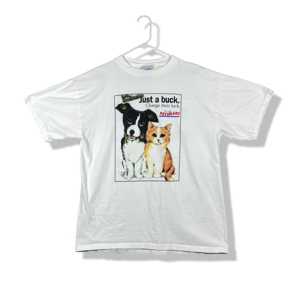 Tultex PetSmart T-Shirt Mens Large White Vintage 90s Animal Graphic Tee